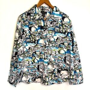 Lane Bryant‎ Women's Button Blouse, White/Blues/Greens, Size 14/16